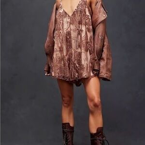Free People Brown Lace Romper New w/o tags